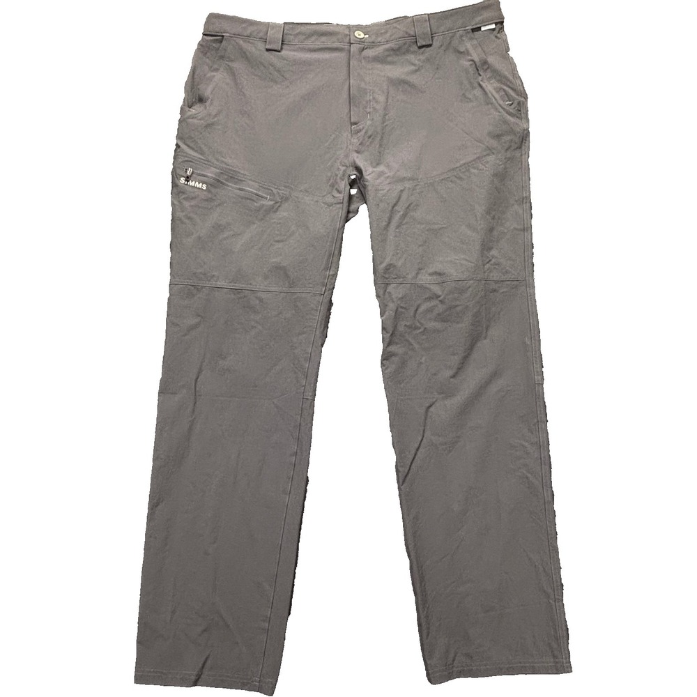 Simms Pants Mens 44 2XL Gray Fishing Outdoor Stretch Zip Pocket Nylon Quick Dry